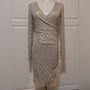 🍸🪩Gold Sequin Wrap Cocktail Dress